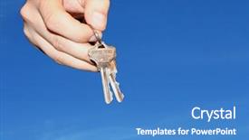  Presentation with automatic hand sanitizer dispenser - Presentation theme with business relocation - hand and keys background and a  colored foreground