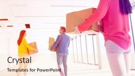  Presentation with moving business - Amazing presentation theme having business relocation - rear view of businesswoman backdrop and a lemonade colored foreground