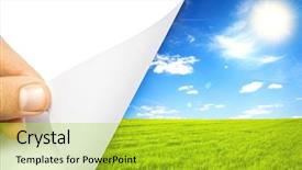  Presentation with human - Beautiful PPT layouts featuring business reminder - one human hand open view backdrop and a  colored foreground