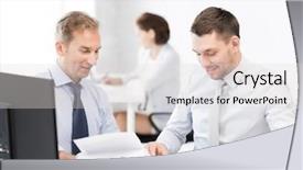  Presentation with notebook - Cool new PPT layouts with business report - businessmen with notebook and tablet backdrop and a lemonade colored foreground