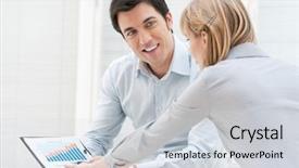  Presentation with successful - Slide set consisting of business report - happy businessman discuss with colleague background and a light gray colored foreground