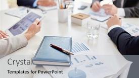  Presentation with business report - Presentation theme with business report background and a light blue colored foreground