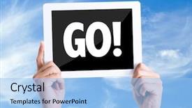  Presentation with extra mile - Slide set consisting of extra mile - tablet pc with text go background and a light blue colored foreground