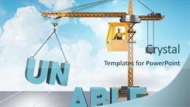  Presentation with facts and myths concept word - PPT theme with concept with crane and word background and a sky blue colored foreground