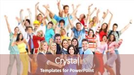  Presentation with 3d white people pushing - Presentation theme enhanced with business resorces - group of workers people isolated background and a coral colored foreground