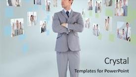  Presentation with abstract digital business interface - Audience pleasing presentation consisting of business resorces - handsome businessman looking at digital backdrop and a lemonade colored foreground