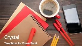  Presentation with cup coffee - Colorful PPT theme enhanced with business resorces - office stationery cup of coffee backdrop and a  colored foreground