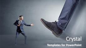  Presentation with karate - Amazing PPT theme having business retreat - big foot treading small young backdrop and a gray colored foreground