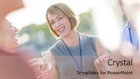  Presentation with everyone - Beautiful theme featuring business retreat - businesswoman smiling and having backdrop and a coral colored foreground