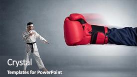  Presentation with boxing - Audience pleasing theme consisting of business retreat - little man fighting backdrop and a  colored foreground