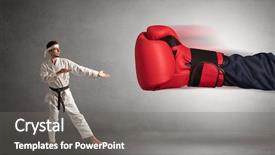  Presentation with retreat - Beautiful presentation design featuring business retreat - little man fighting backdrop and a gray colored foreground