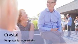  Presentation with part time job during studies - Cool new theme with business retreat - smiling young businessman looking backdrop and a light blue colored foreground