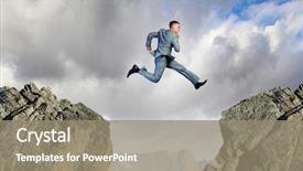  Presentation with gap - Presentation enhanced with business risk - image of young businessman jumping background and a gray colored foreground