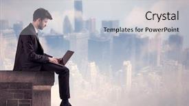  Presentation with tall building - Theme having business risk - young businessman sitting background and a light gray colored foreground