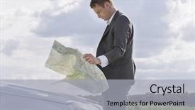  Presentation with reading - PPT theme enhanced with business road maps - side view of young businessman background and a light gray colored foreground