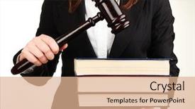  Presentation with law books - Theme consisting of business rules - woman holding wooden gavel background and a coral colored foreground