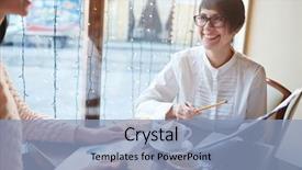  Presentation with financial - Colorful slides enhanced with business sales marketing - happy economists discussing documents backdrop and a light blue colored foreground