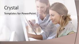  Presentation with working together - Cool new slide deck with business sales training success - young women in office working backdrop and a  colored foreground