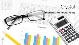  Presentation with calculator - PPT theme featuring business savings - documents calculator and glasses close-up background and a white colored foreground