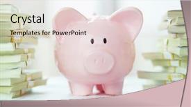  Presentation with piggy bank - Beautiful presentation theme featuring business savings - image of pink piggy bank backdrop and a lemonade colored foreground
