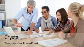  Presentation with marketing - Slide deck with business school students in marketing background and a mint green colored foreground