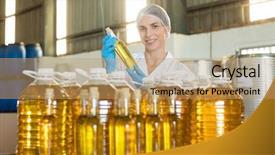  Presentation with olive oil - Audience pleasing theme consisting of business sealcoating - female technician examining olive oil backdrop and a coral colored foreground