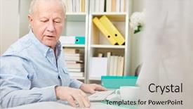  Presentation with accounting - Theme with business senior man making accounting background and a light gray colored foreground