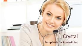  Presentation with empowered woman - PPT theme having business services - portrait of smiling young woman background and a lemonade colored foreground