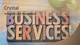  Presentation with business abstract - Beautiful theme featuring business services word abstract backdrop and a coral colored foreground