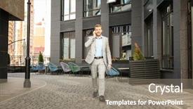  Presentation with city street - Cool new slide deck with business shoes pavement - attractive man in formal suit backdrop and a gray colored foreground