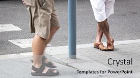  Presentation with bus stop - Theme enhanced with business shoes pavement - man at the bus stop background and a light gray colored foreground