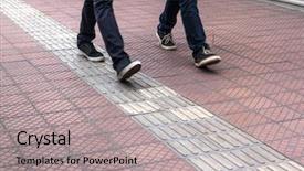  Presentation with two people talking - Colorful PPT theme enhanced with business shoes pavement - two people in jeans go backdrop and a light gray colored foreground