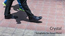  Presentation with pavement - Audience pleasing slides consisting of business shoes pavement - two people walking backdrop and a  colored foreground