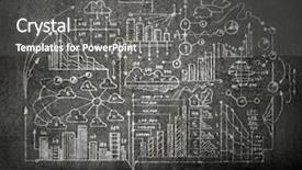  Presentation with ideas - Cool new slides with business sketch ideas against dark wall background backdrop and a gray colored foreground