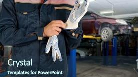  Presentation with auto - Cool new theme with auto mechanics closeup standing backdrop and a ocean colored foreground