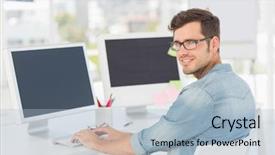  Presentation with artistic artist art brush - Cool new PPT layouts with keyboard skills - side view portrait backdrop and a  colored foreground