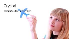  Presentation with airplane - PPT theme consisting of business soaring - girl with paper airplane background and a white colored foreground