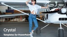  Presentation with plane - Beautiful presentation featuring business soaring - gorgeous young woman in sunglasses backdrop and a gray colored foreground