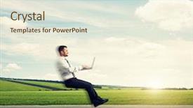  Presentation with young man holdng laptop on lap money - Slide deck enhanced with business soaring - happy man typing on laptop background and a  colored foreground