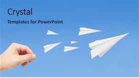  Presentation with soaring - PPT theme consisting of business soaring - paperplanes flying background and a teal colored foreground