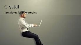  Presentation with gold man smile - Audience pleasing presentation design consisting of business soaring - smiley man working with laptop backdrop and a  colored foreground