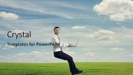  Presentation with successful - Presentation theme with business soaring - successful businessman working with laptop background and a light gray colored foreground