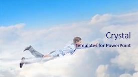  Presentation with high performance teams - Slide deck enhanced with business soaring - young businessman superhero flying high background and a  colored foreground