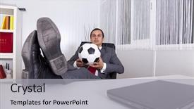  Presentation with football - Colorful PPT theme enhanced with business soccer - mature football businessman manager working backdrop and a light gray colored foreground
