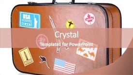  Presentation with suitcase - PPT theme featuring business solid color - suitcase with stickers isolated background and a coral colored foreground