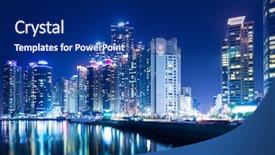  Presentation with washington dc city skyline - Colorful presentation theme enhanced with business south korea - busan city skyline at night backdrop and a  colored foreground