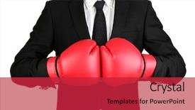  Presentation with pink boxing gloves - Presentation theme enhanced with business sports - businessman in boxing gloves isolated background and a coral colored foreground