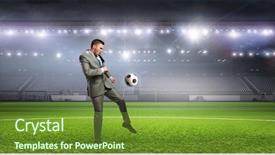  Presentation with soccer - PPT theme having sports business suit - businessman playing soccer mixed media background and a tawny brown colored foreground