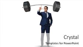  Presentation with barbell - Presentation theme featuring financial fitness - businessman with barbell in heavy background and a white colored foreground