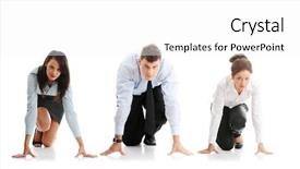  Presentation with rat - Cool new presentation theme with sports business - rat race concept three businesspeople backdrop and a white colored foreground